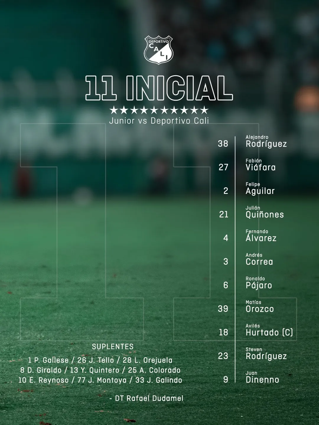 Los titulares de Deportivo Cali ante Junior (Deportivo Cali oficial).