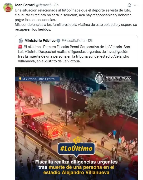 Jean Ferrari cuestionó el cierre de Matute tras el banderazo de Alianza. (Foto: X)