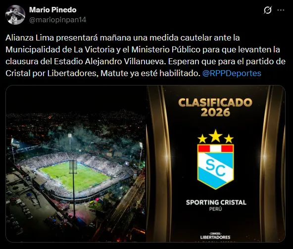 Estadio Alejandro Villanueva podría ser abierto. (Foto: X).