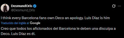 Comentarios sobre Luis Díaz y el Barcelona (Foto: X).