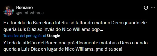 Comentarios sobre Luis Díaz y el Barcelona (Foto: X).