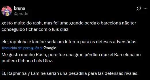 Comentarios sobre Luis Díaz y el Barcelona (Foto: X).