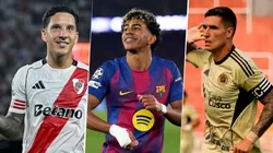 Sebastián Driussi, Lamine Yamal y Facundo Callejo en acción este miércoles.