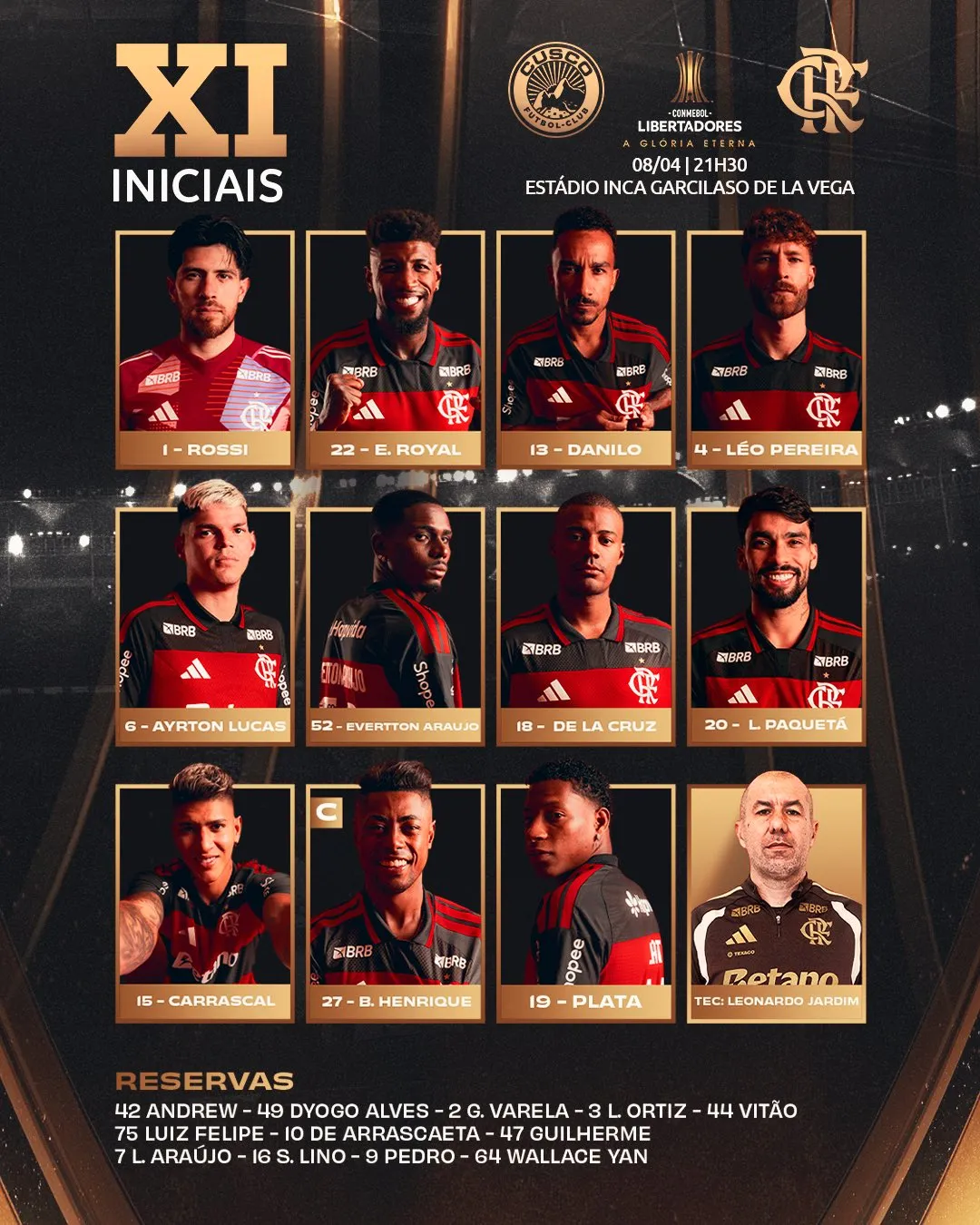 El once titular de Flamengo (Oficial).