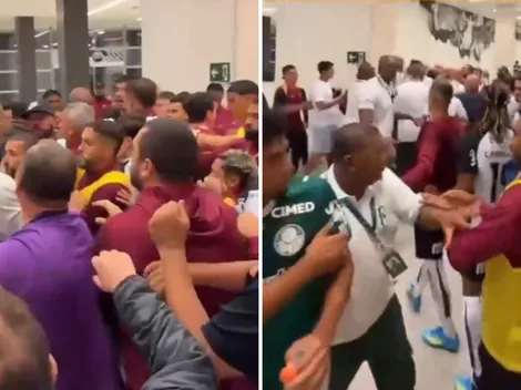 André Carrillo, en medio de la pelea entre jugadores de Corinthians y seguridad de Palmeiras