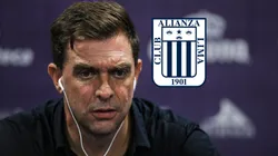 El técnico argentino Pablo Guede y el escudo de Alianza Lima.