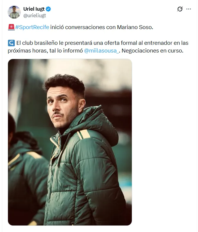 Mariano Soso es opción en Sport Recife. (Foto: X)