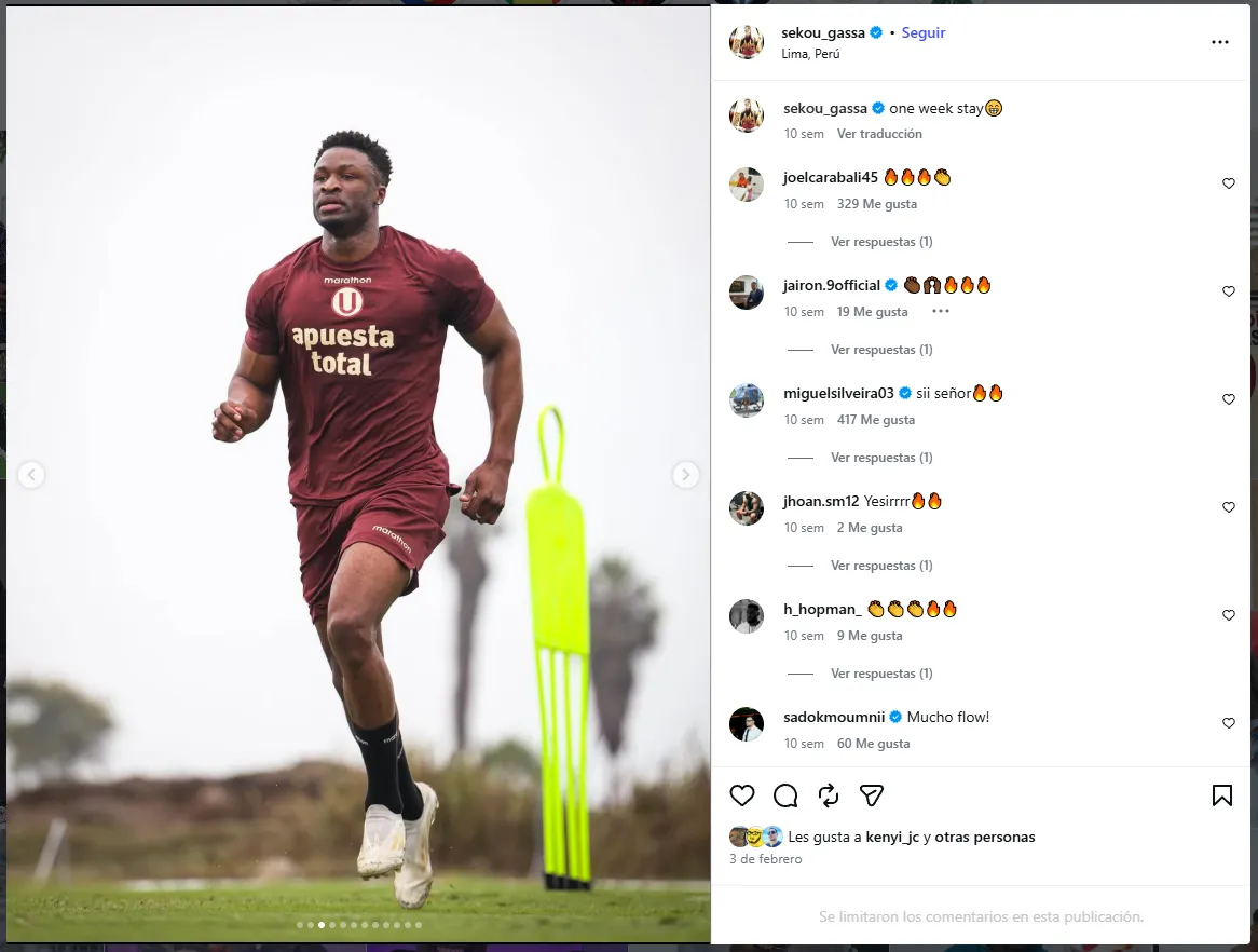 Sekou Gassama limitó sus comentarios en Instagram. (Foto: Instagram)