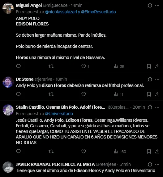 Hinchas en contra de Edison Flores (Foto: X).