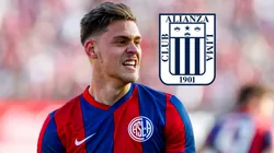 Federico Girotti con la camiseta de San Lorenzo y el escudo de Alianza Lima.