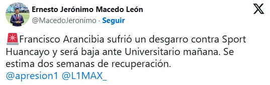 Arancibia se lesionó (Foto: X).