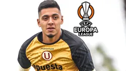 César Inga de Universitario y con el logo de la Europa League.