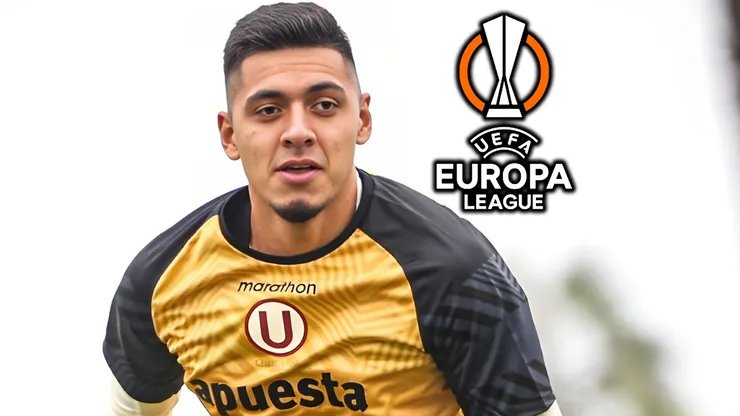 César Inga de Universitario y con el logo de la Europa League.
