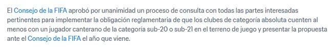 FIFA buscará aprobar este cambio de regla (Comunicado de prensa).