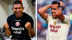 Edison Flores feliz y Lisandro Alzugaray enojado mientras ambos tienen los colores de Universitario.