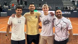 Ignacio Buse y equipo junto a Novak Djokovic en el entrenamiento en Roma.