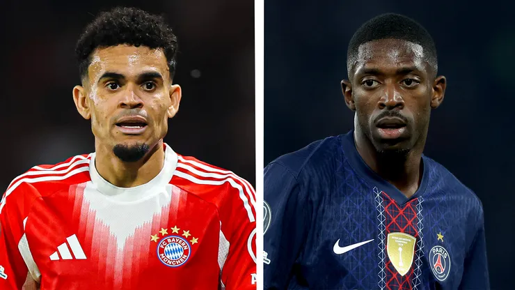 Luis Díaz y Ousmane Dembélé en el Bayern Múnich vs. PSG por la Champions League.