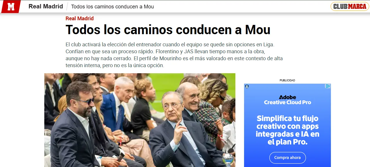 Portada del diario Marca sobre el artículo “Todos los caminos conducen a Mou”.