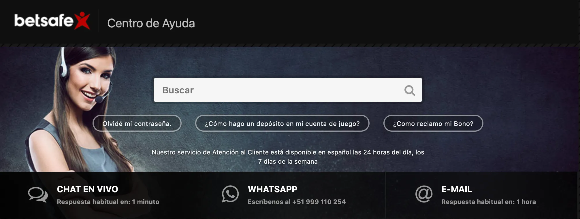 En caso de algún inconveniente puedes recurrir al Centro de Ayuda de Betsafe. (Captura de Betsafe)