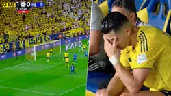 Cristiano Ronaldo lamentándose del insólito gol que recibió Al Nassr.