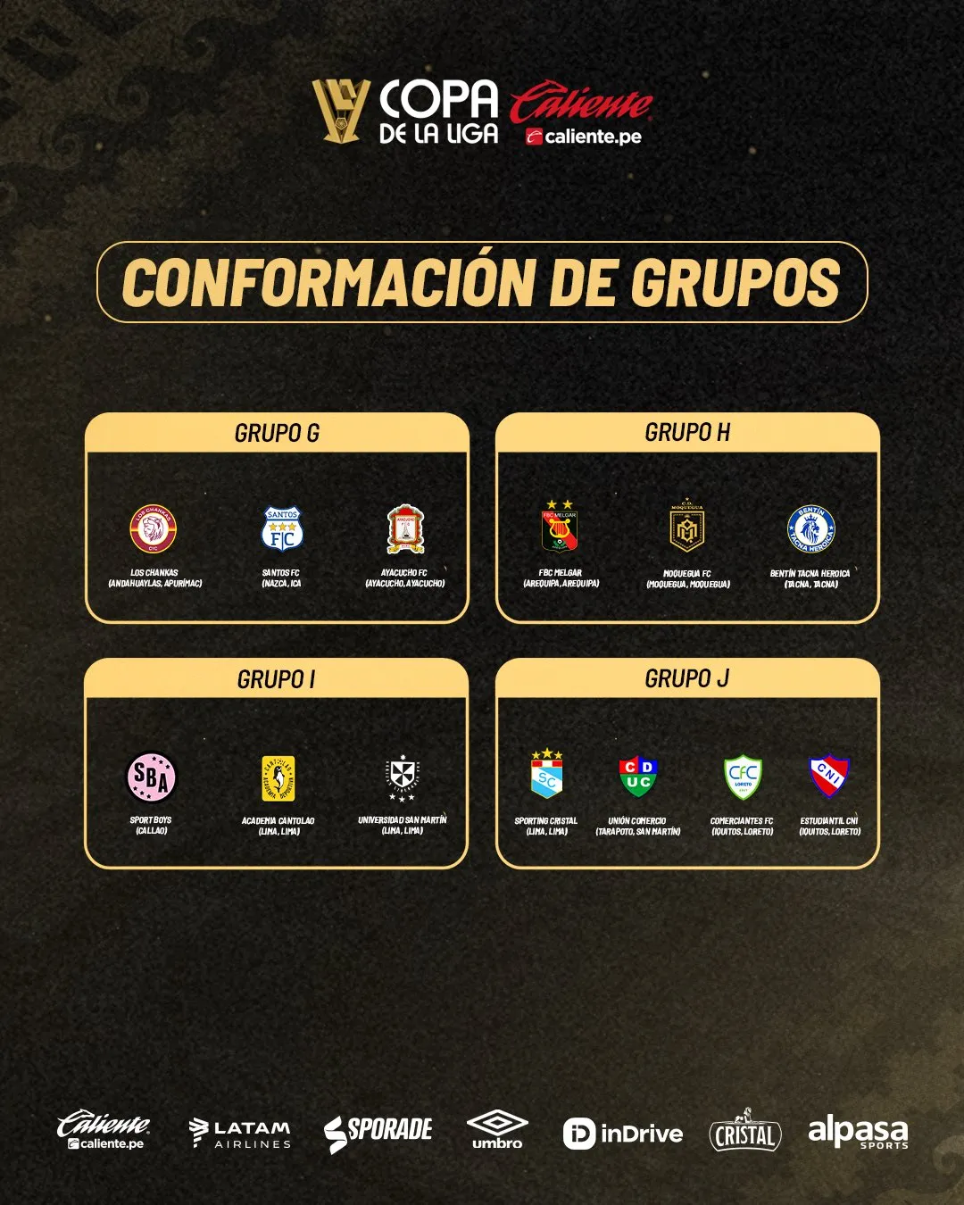 Así quedaron los grupos de la G a la J en la Copa de la Liga 2026 (X @CopadelaLigape).