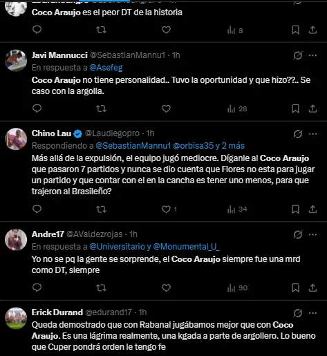 Más críticas a Coco Araujo en redes sociales (X).