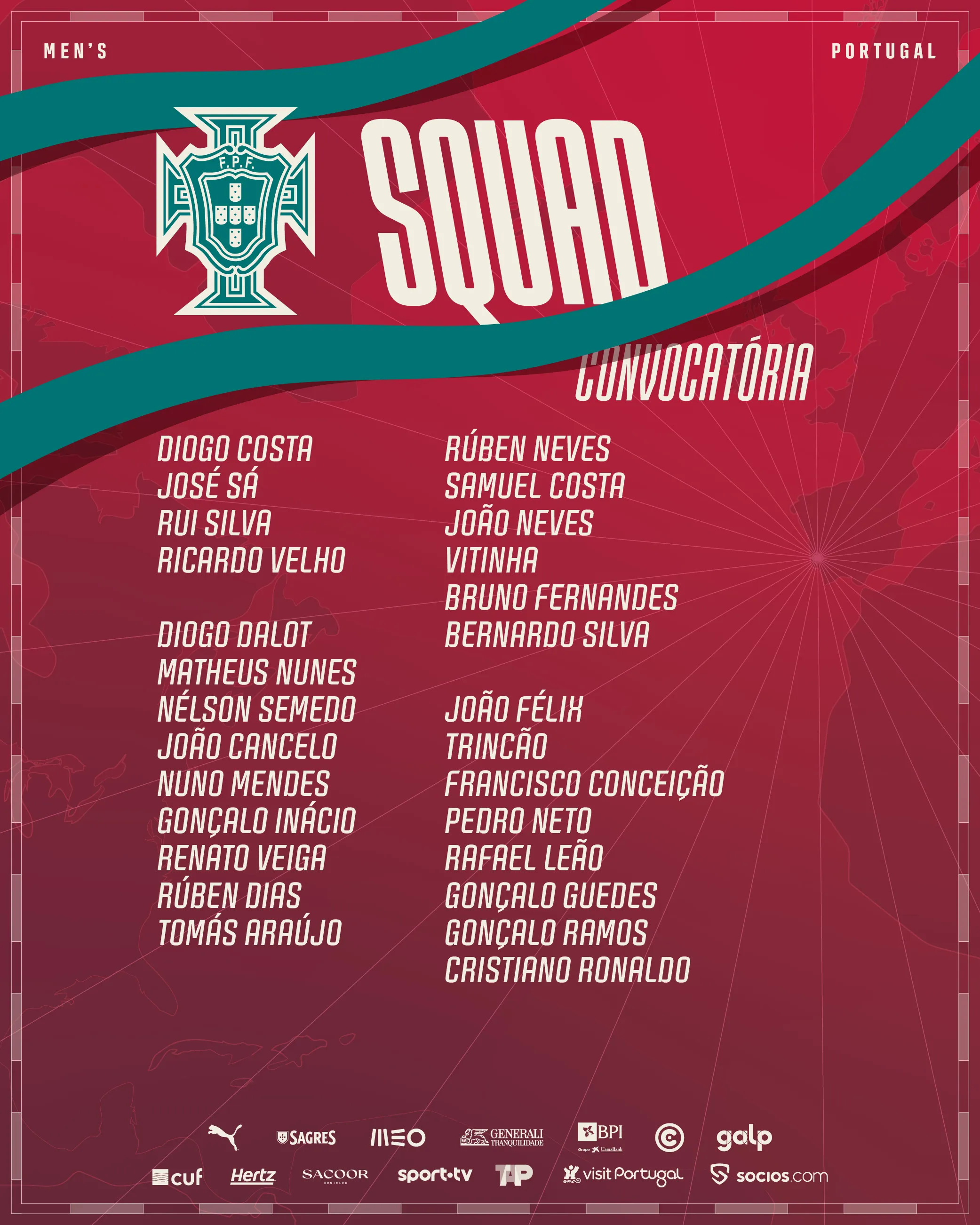 La lista de convocados de la Selección de Portugal (Oficial).