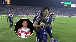 Jairo Vélez celebrando y Reimond Manco.