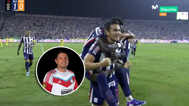 Jairo Vélez celebrando y Reimond Manco.