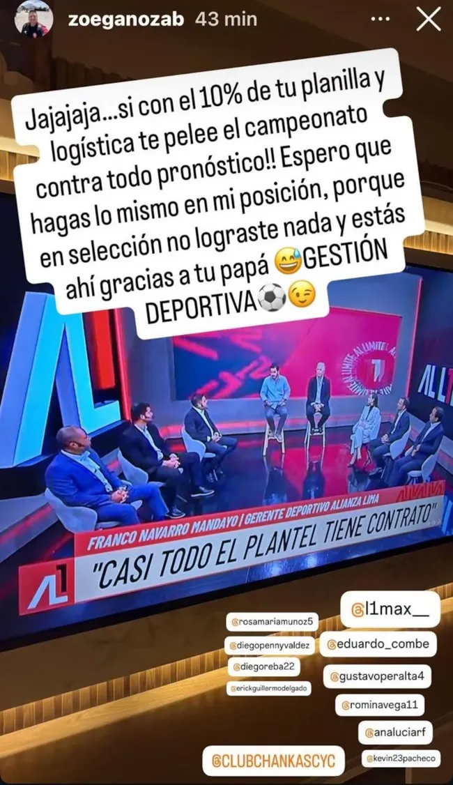 Zoe Ganoza cuestionó el trabajo de Franco Navarro Jr. (Foto: Instagram).
