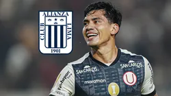 José 'Tunche' Rivera, extremo de Universitario, junto al escudo de Alianza Lima.