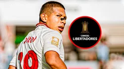Edison Flores de Universitario junto al logo de la Copa Libertadores.