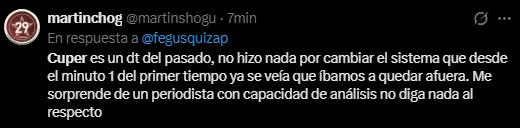 Hinchas critican a Cúper (Foto: X).