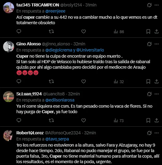Hinchas con opiniones de Héctor Cúper (Foto: X).