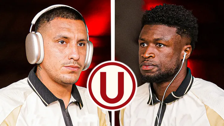 Alex Valera y Sekou Gassama con el escudo de Universitario.
