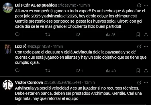 Hinchas molestos con Luis Advíncula (Foto: X).