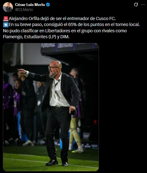 Cusco FC prescindió de Orfila (X @CLMerlo).