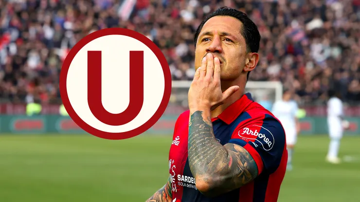 Gianluca Lapadula y el escudo oficial de Universitario.