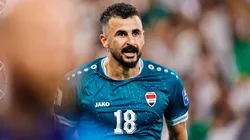 Aymen Hussein festejando su gol en el partido entre Irak vs. Bolivia por el repechaje internacional al Mundial 2026.