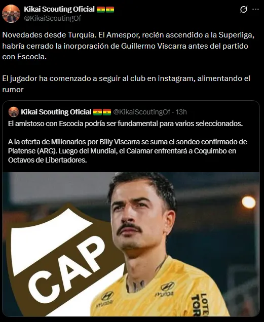 Guillermo Viscarra jugaría en Europa (Foto: X).
