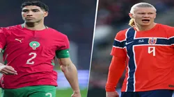 Achraf Hakimi y Erling Haaland, figuras de Marruecos y Noruega, respectivamente.