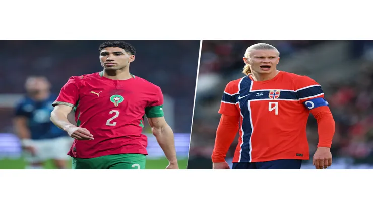 Achraf Hakimi y Erling Haaland, figuras de Marruecos y Noruega, respectivamente.