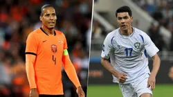 Virigil Van Dijk y Dostonbek Khamdamov, figuras de Países Bajos y Uzbekistán, respectivamente.