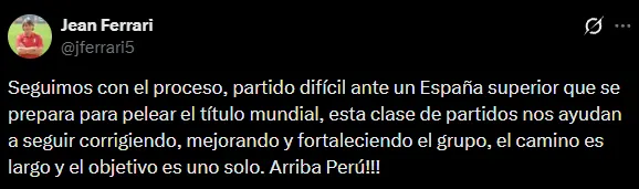 El mensaje de Jean Ferrari tras la derrota ante España (X @jferrari5).