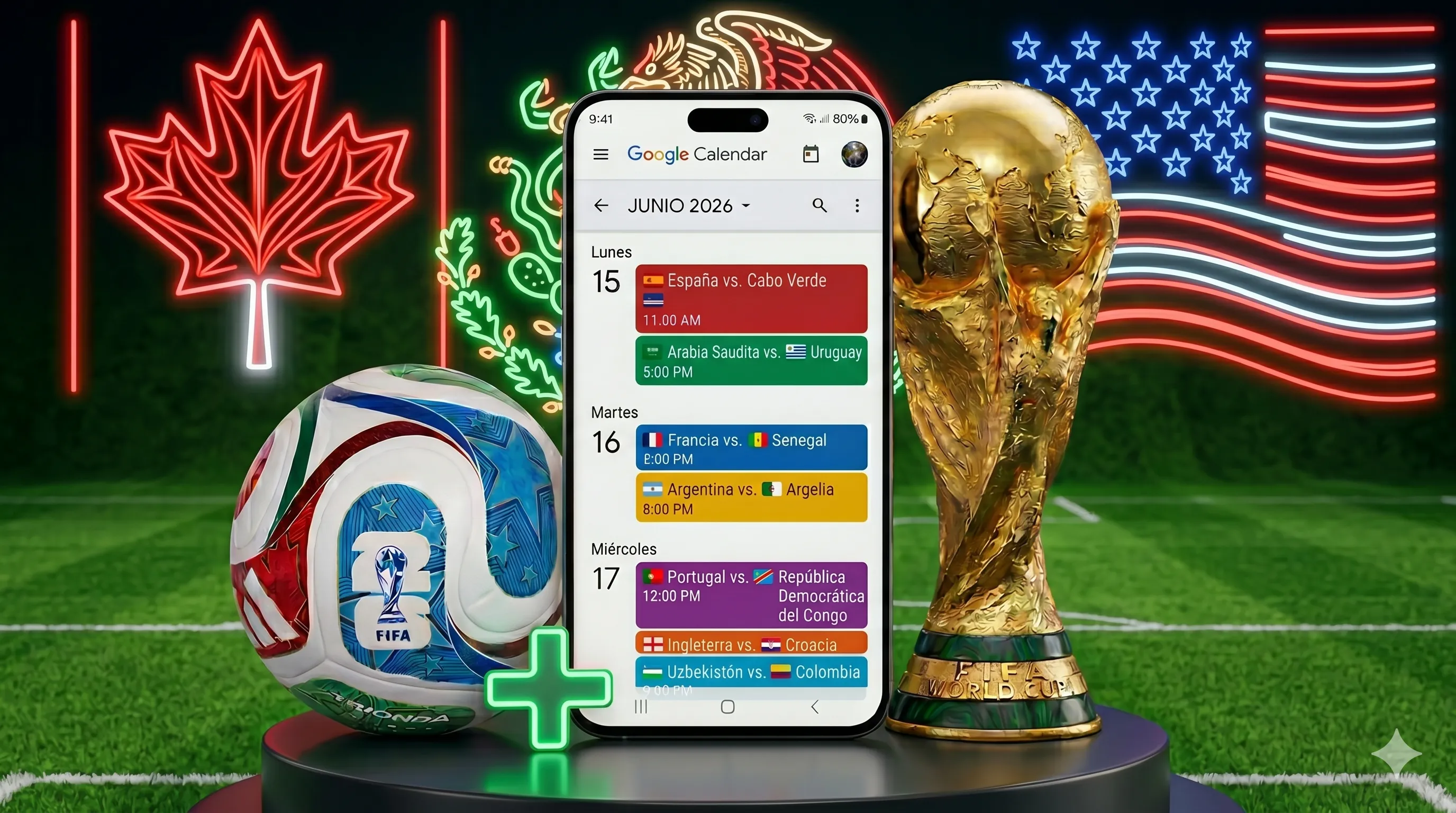 Fixture completo del Mundial 2026 en Google Calendar: descarga e instala gratis en tu Android o iOS. (Foto: Gemini IA)