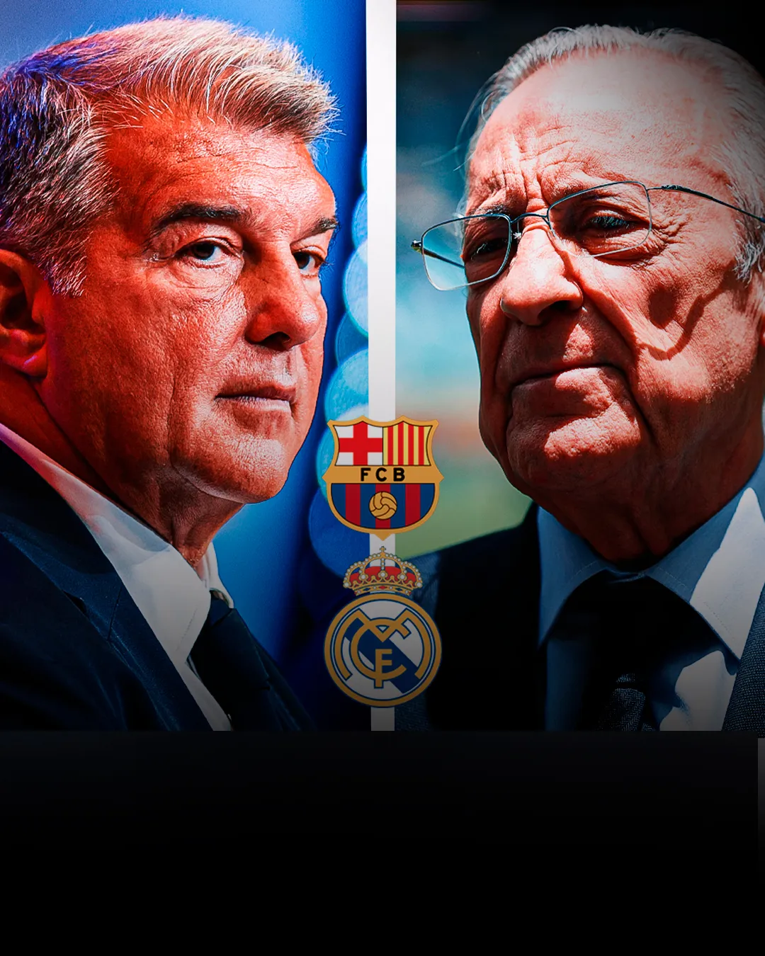 Joan Laporta y Florentino Pérez, presidentes del Barcelona y Real Madrid respectivamente. (Foto: Producción Bolavip)