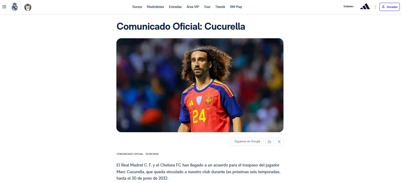 Real Madrid hizo oficial el fichaje de Marc Cucurella (Real Madrid).