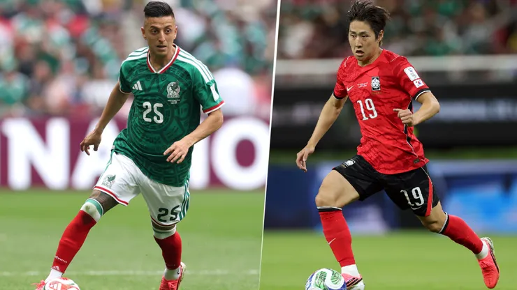 Roberto Alvarado y Lee Kang-in, jugadores de México y Corea del Sur, respectivamente.