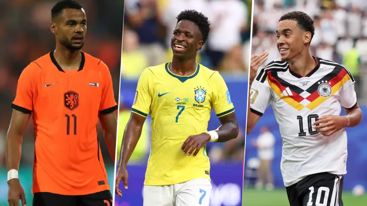 Cody Gakpo, Vinícius Júnior y Jamal Musiala, figuras de Países Bajos, Brasil y Alemania, respectivamente.