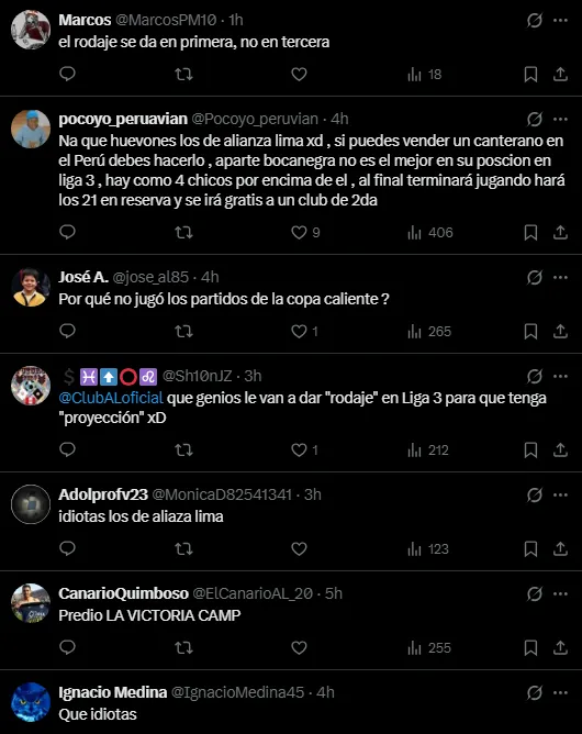 Comentarios de los hinchas de Alianza Lima (Foto: X).